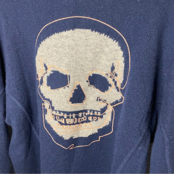 Blue 360 SKULL Cashmere Tir Front Sweater w/Skull Intarsia on back Women’s Sz S - Picture 5 of 12
